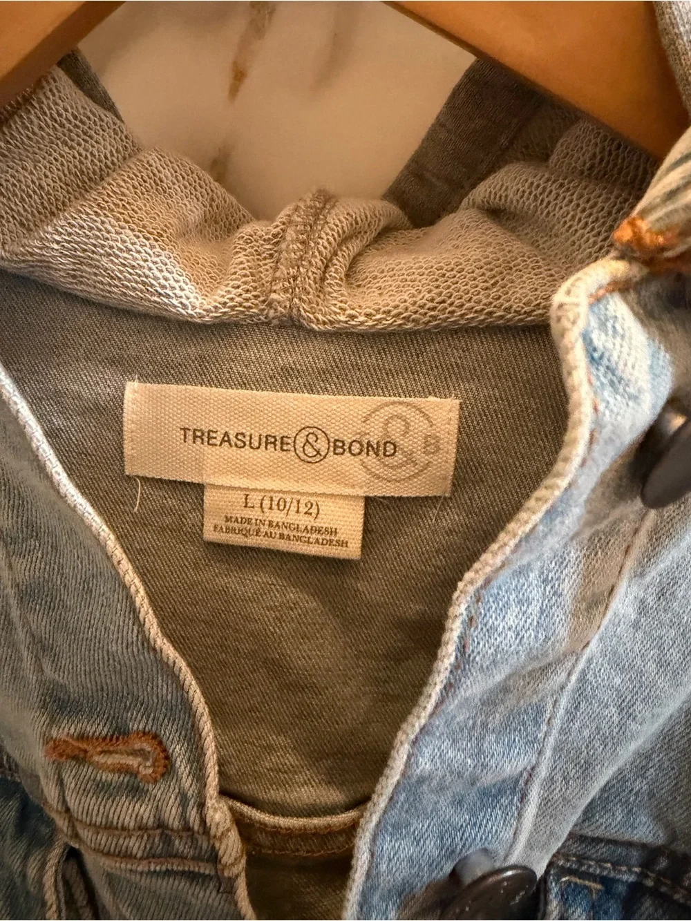Treasure & Bond Light Blue Denim Jacket with Grey Hood